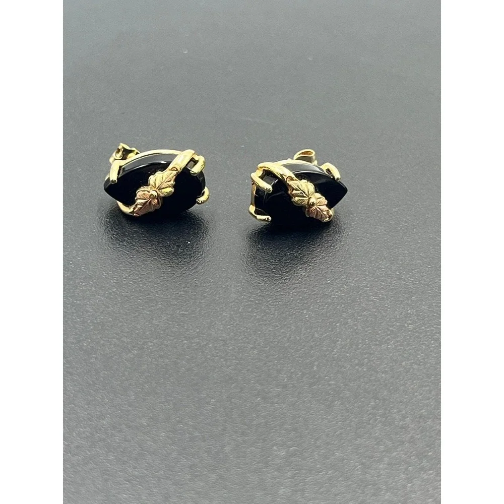 Black Hills Gold C. Co 14k Vintage Onyx Leaf Vine Estate 10k Stud Earrings 3 Gr